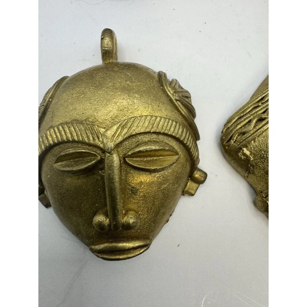 Lot Of 10 West African BAULE Brass Pendant Mask Handmade